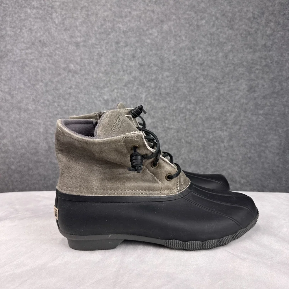 Sperry Saltwater Duck Boots Size 10W Black Grey Leather Waterproof Rain Boots